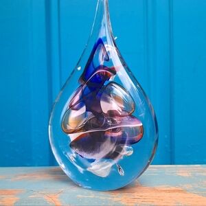 Crystal Paper Weight Art Glass Teardrop Sommerso Artist Signed NEW